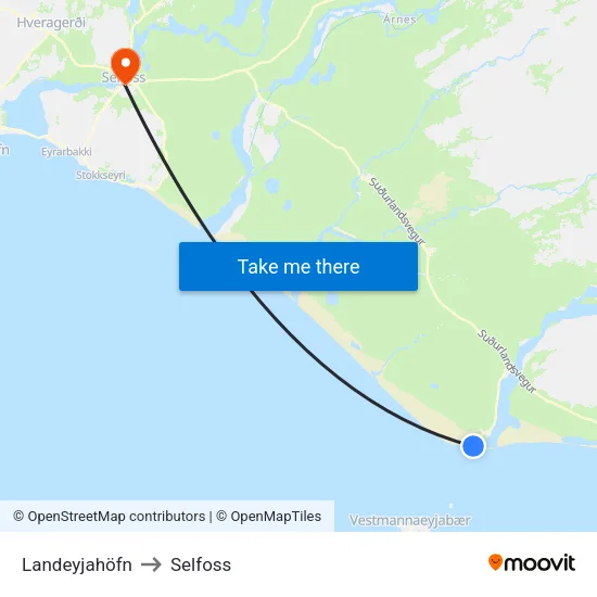 Landeyjahöfn to Selfoss map