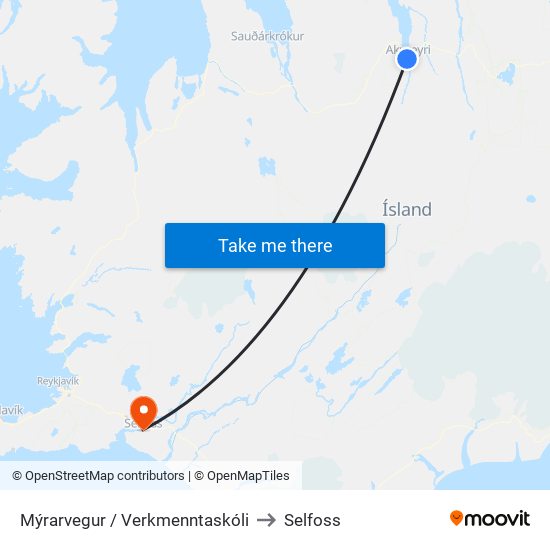 Mýrarvegur / Verkmenntaskóli to Selfoss map