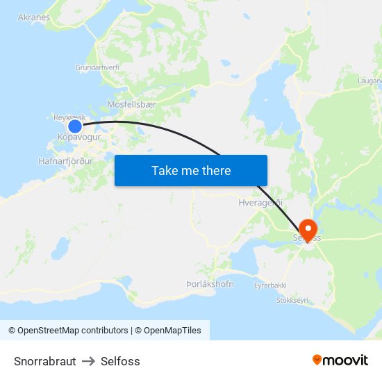Snorrabraut to Selfoss map