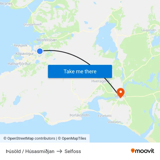 Þúsöld / Húsasmiðjan to Selfoss map