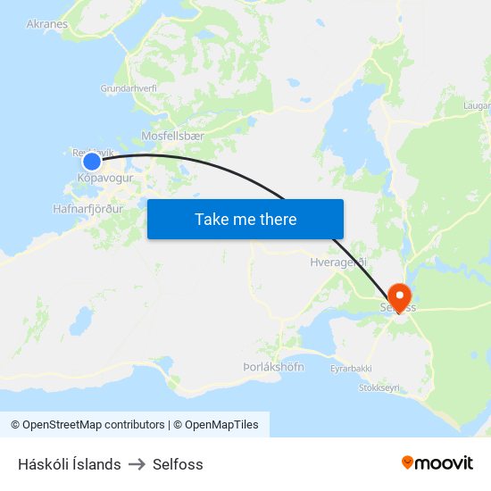 Háskóli Íslands to Selfoss map