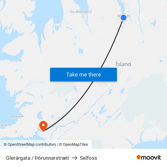 Glerárgata / Þórunnarstræti to Selfoss map