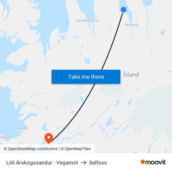 Litli Árskógssandur - Vegamót to Selfoss map