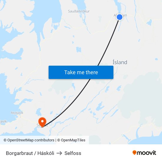 Borgarbraut / Háskóli to Selfoss map