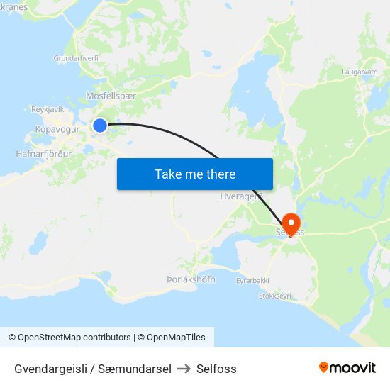 Gvendargeisli / Sæmundarsel to Selfoss map