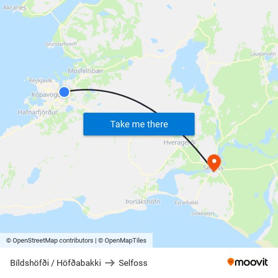 Bíldshöfði / Höfðabakki to Selfoss map