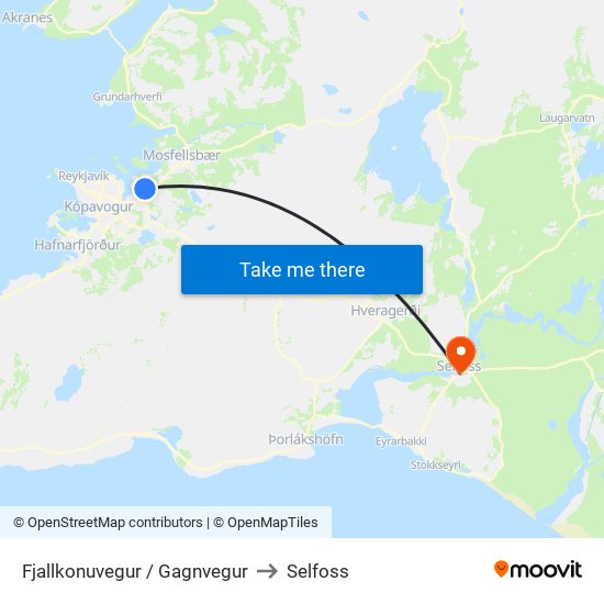 Fjallkonuvegur / Gagnvegur to Selfoss map