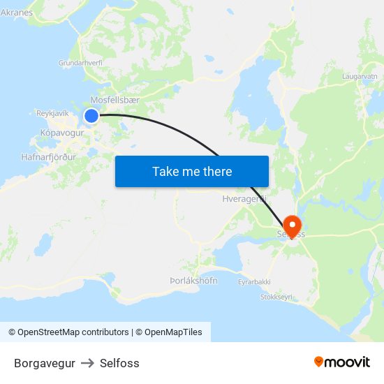 Borgavegur to Selfoss map