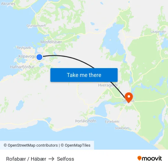 Rofabær / Hábær to Selfoss map