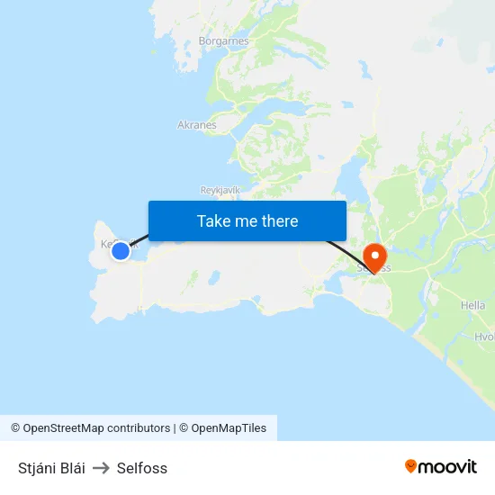 Stjáni Blái to Selfoss map