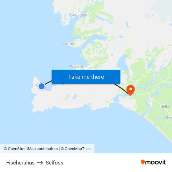 Fischershús to Selfoss map