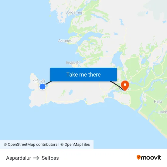 Aspardalur to Selfoss map