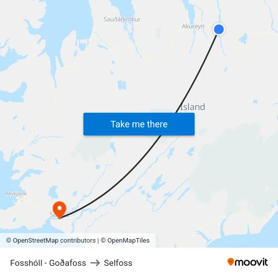 Fosshóll - Goðafoss to Selfoss map