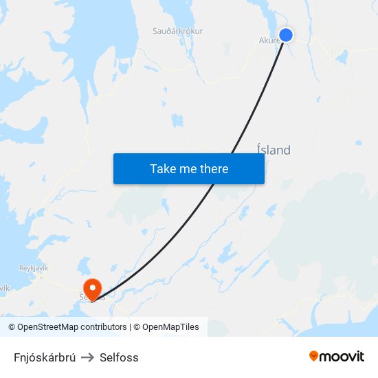 Fnjóskárbrú to Selfoss map