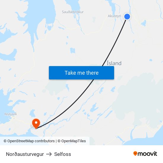 Norðausturvegur to Selfoss map