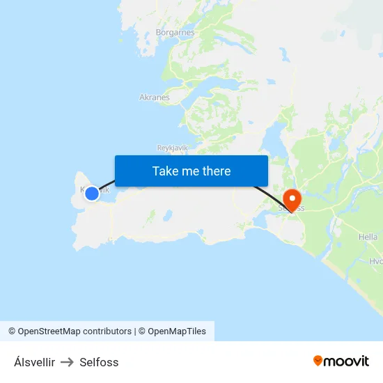 Álsvellir to Selfoss map