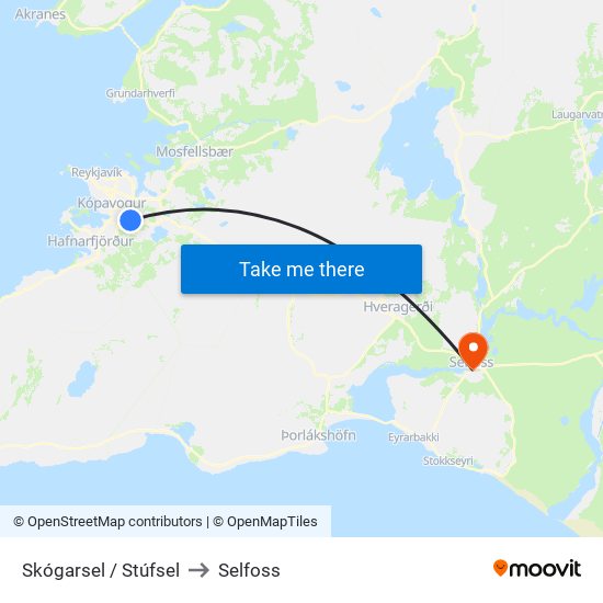 Skógarsel / Stúfsel to Selfoss map