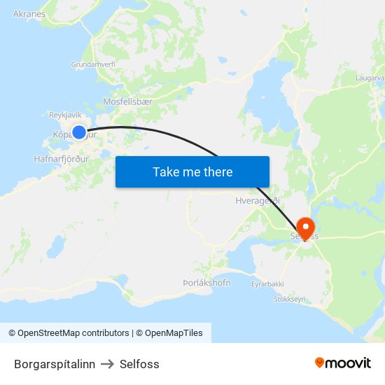 Borgarspítalinn to Selfoss map