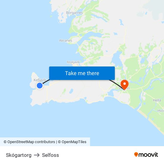 Skógartorg to Selfoss map