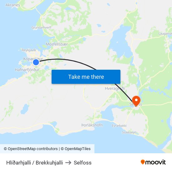 Hlíðarhjalli / Brekkuhjalli to Selfoss map