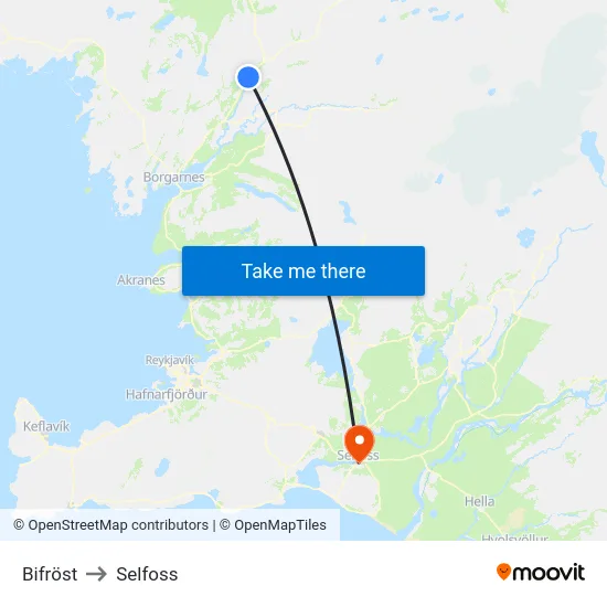 Bifröst to Selfoss map