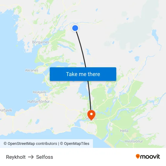 Reykholt to Selfoss map
