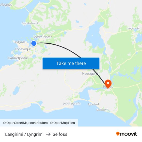 Langirimi / Lyngrimi to Selfoss map