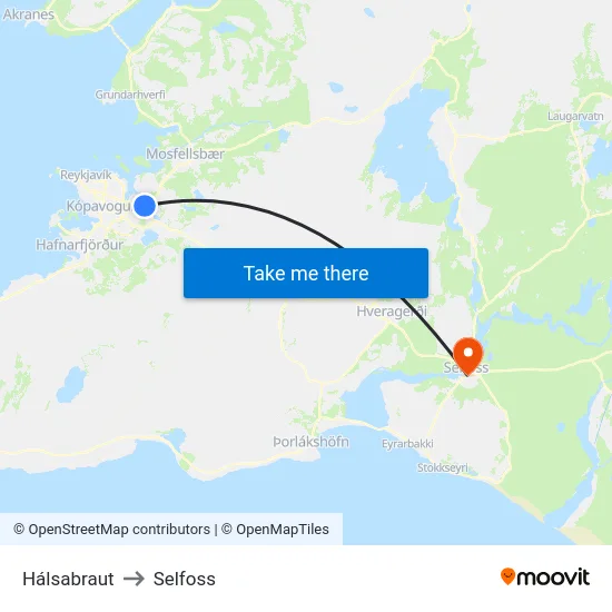 Hálsabraut to Selfoss map