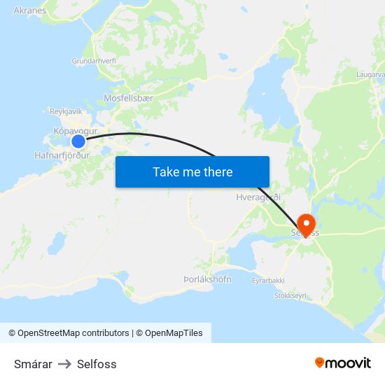 Smárar to Selfoss map