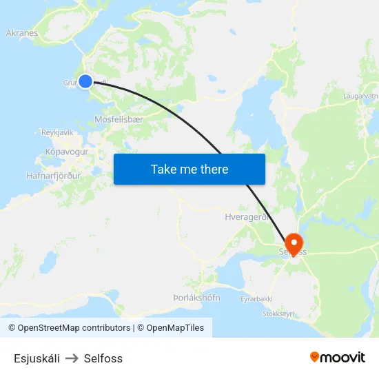 Esjuskáli to Selfoss map