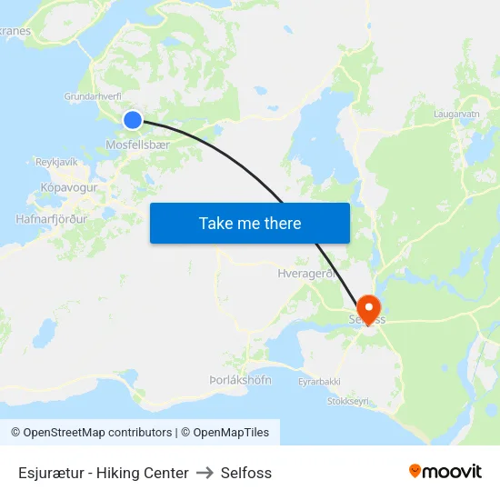 Esjurætur to Selfoss map