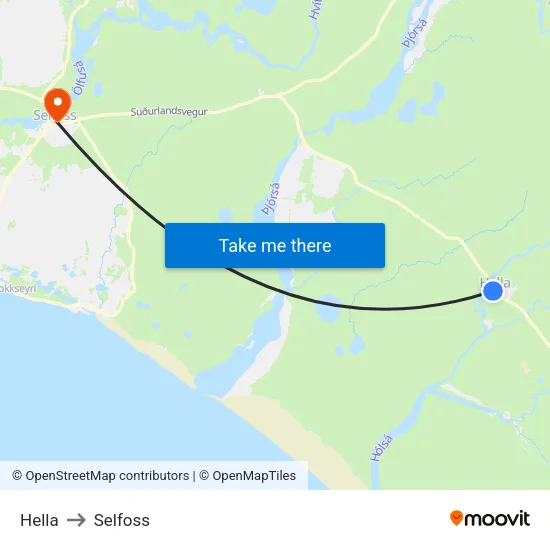 Hella to Selfoss map