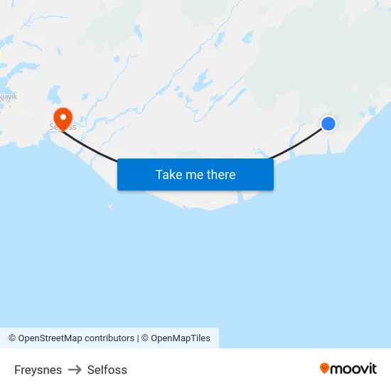 Freysnes to Selfoss map