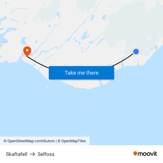 Skaftafell to Selfoss map