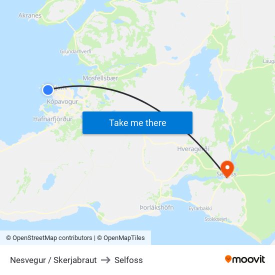 Nesvegur / Skerjabraut to Selfoss map