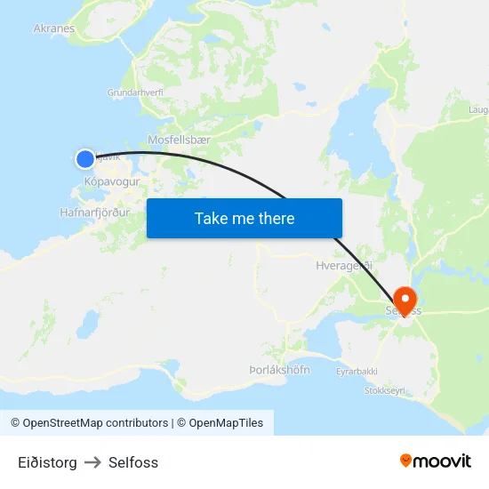 Eiðistorg to Selfoss map