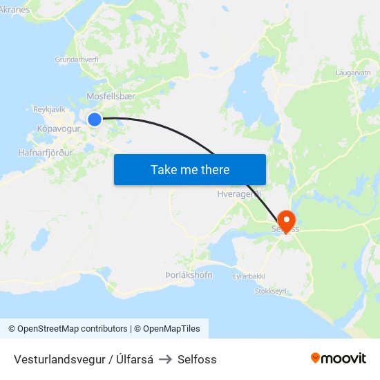 Vesturlandsvegur / Úlfarsá to Selfoss map