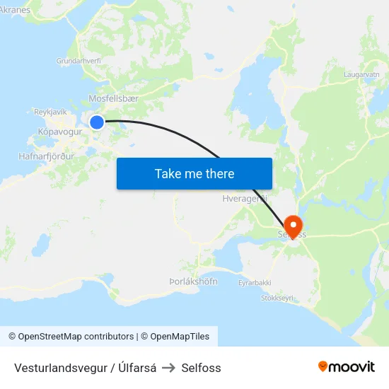 Úlfarsá to Selfoss map