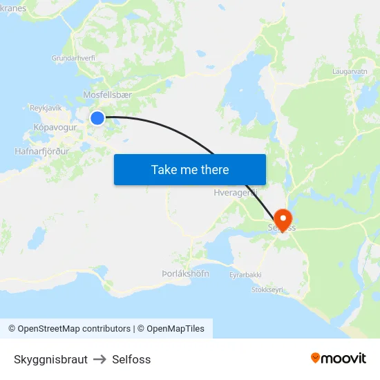 Skyggnisbraut to Selfoss map