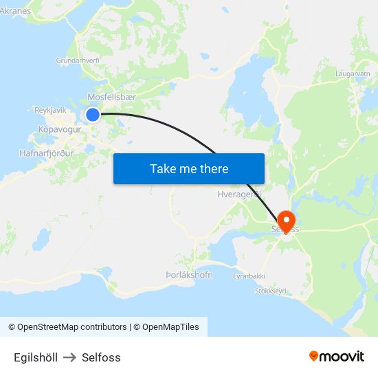 Egilshöll to Selfoss map