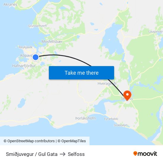 Smiðjuvegur / Gul Gata to Selfoss map