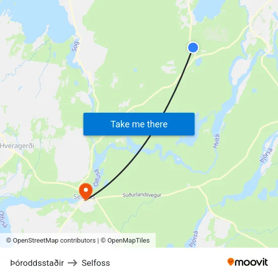 Þóroddsstaðir to Selfoss map