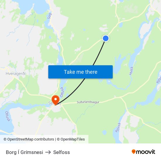 Borg Í Grímsnesi to Selfoss map
