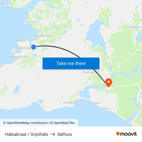 Hálsabraut / Grjótháls to Selfoss map