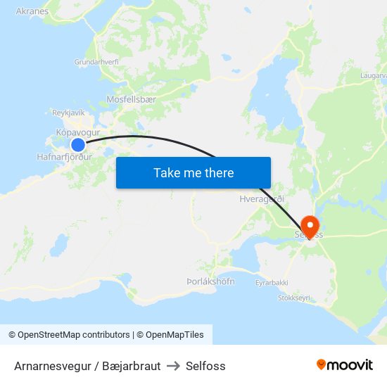 Arnarnesvegur / Bæjarbraut to Selfoss map