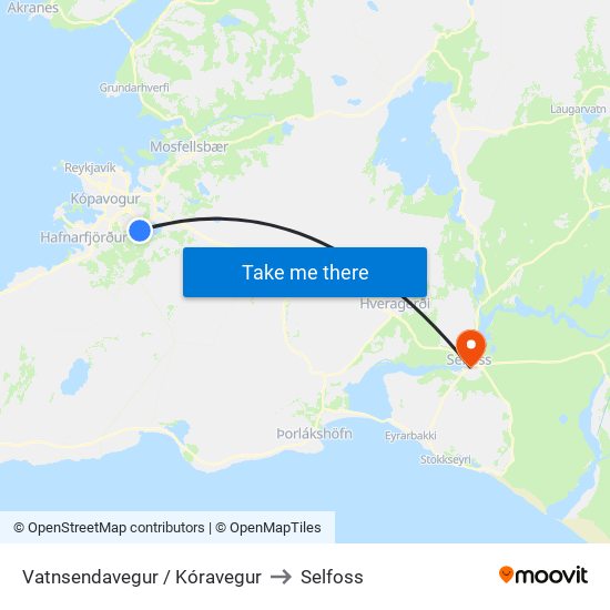 Vatnsendavegur / Kóravegur to Selfoss map