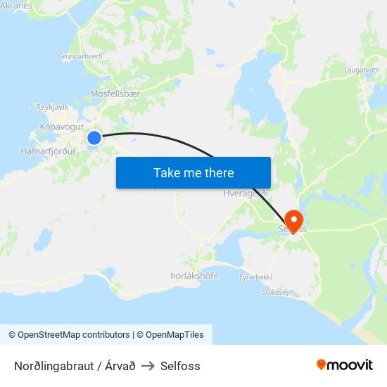 Norðlingabraut / Árvað to Selfoss map