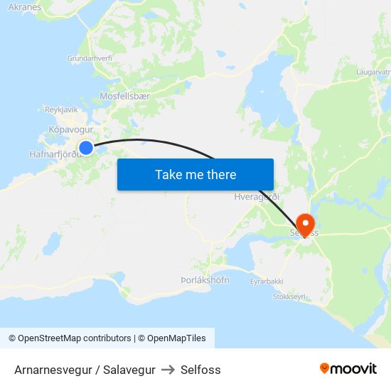 Arnarnesvegur / Salavegur to Selfoss map