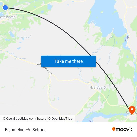 Esjumelar to Selfoss map