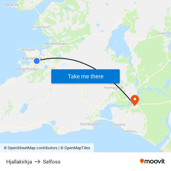 Hjallakirkja to Selfoss map